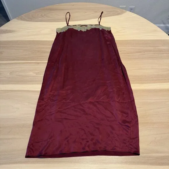 Mes Demoiselles Red Silk Floral Lace Sleeveless Dress Women's FR 42 US 12